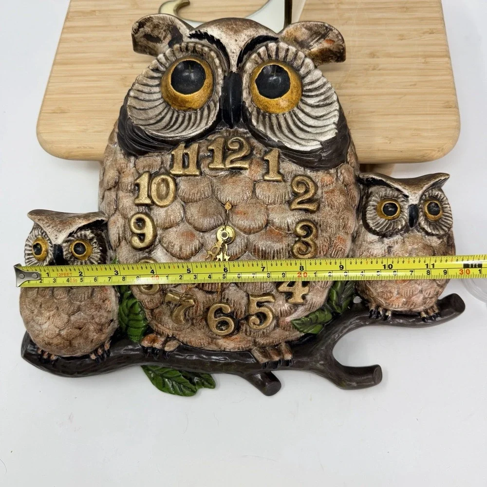 Vintage Owl Family On Branch Wall Clock Retro MCM 70's Arnel's Boho 3D Decor